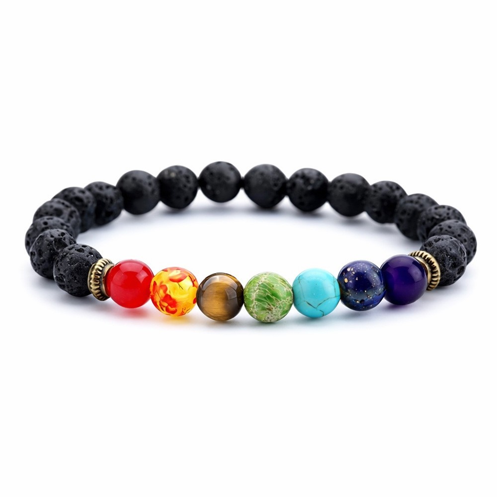 7 Chakra Healing Natural Stone Round Gemstone Yoga Energy Beads Bracelet Jewelry