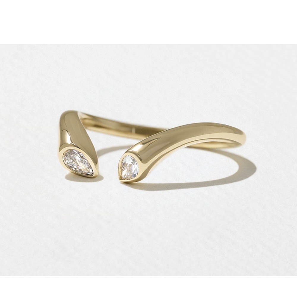 Pear Diamond Ring GLI HRD Lab Grown 0.30 Carat Solid 14K Yellow Gold Sizable