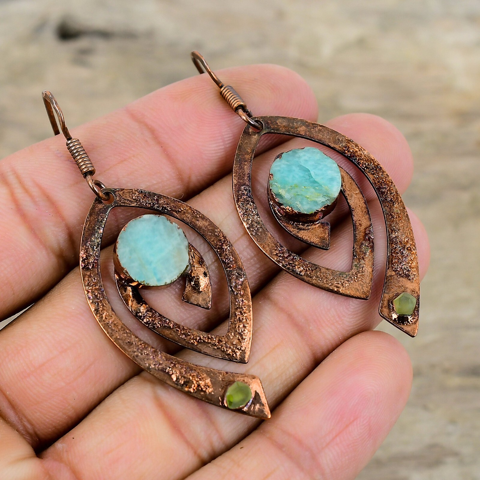 Amazonite Copper Gift For Mother Electroformed Drop/Dangle Earrings 2.52″
