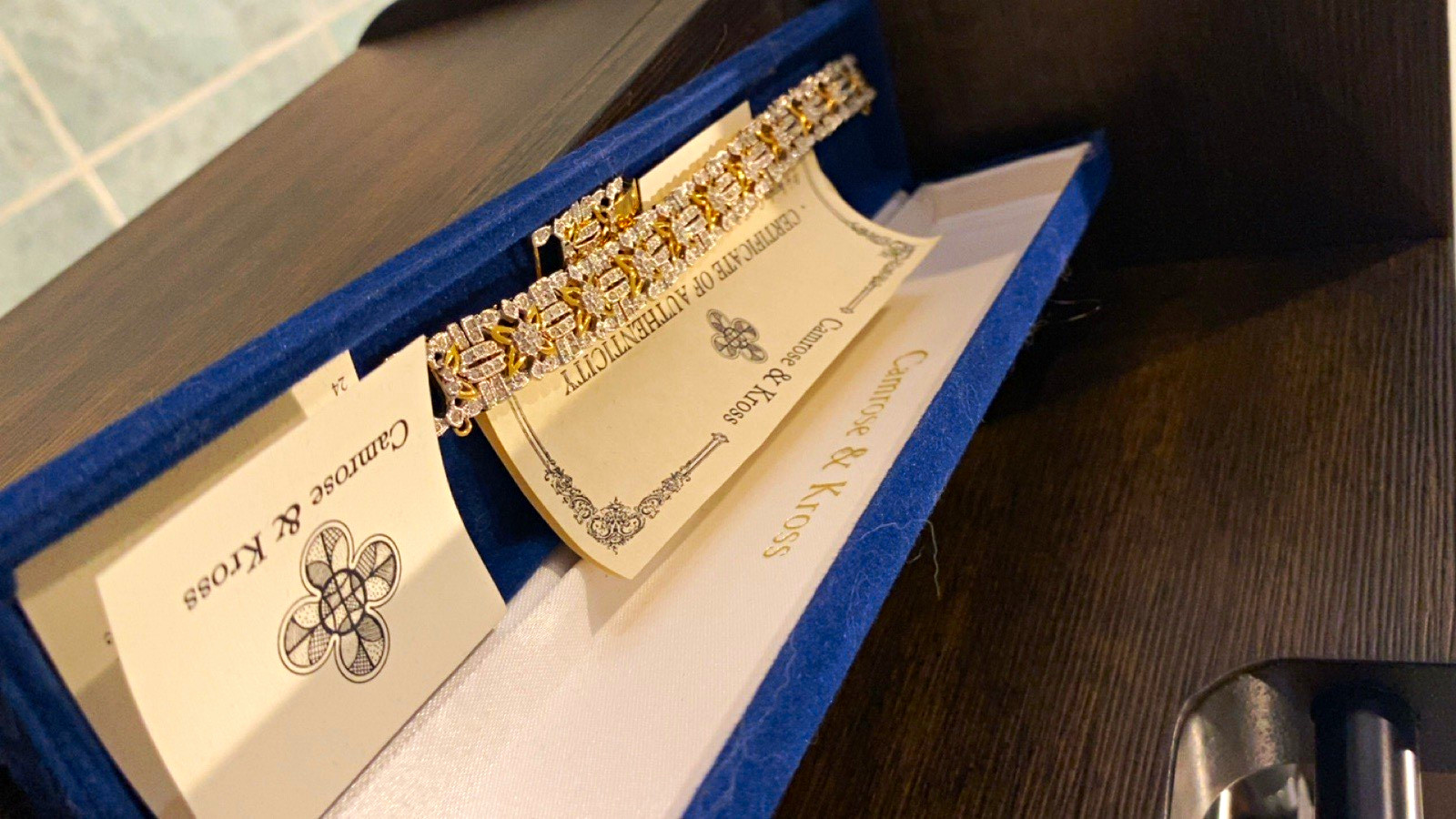 Camrose & Kross Gold Tone Tennis Bracelet Clear Baguette Crystal