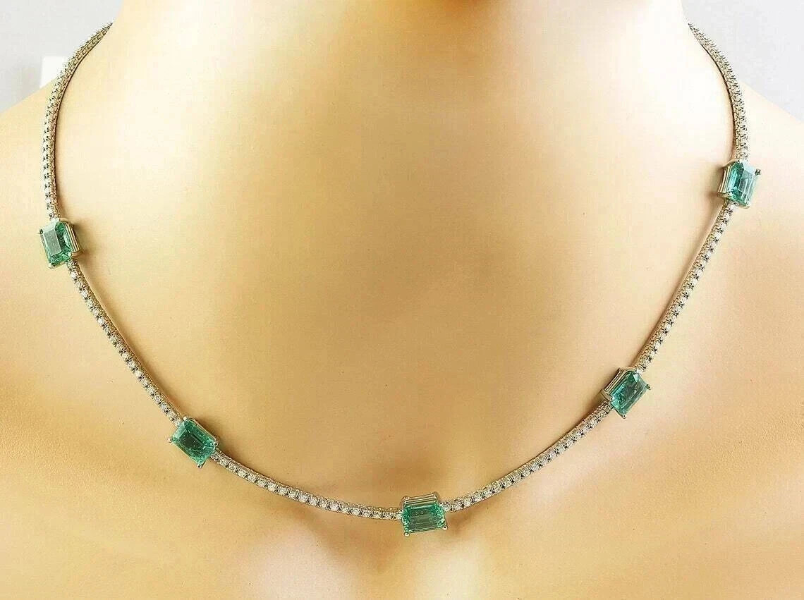 8.00Ct Emerald Lab Created Emerald Women’s Tennis Necklace 14K White Gold Finish