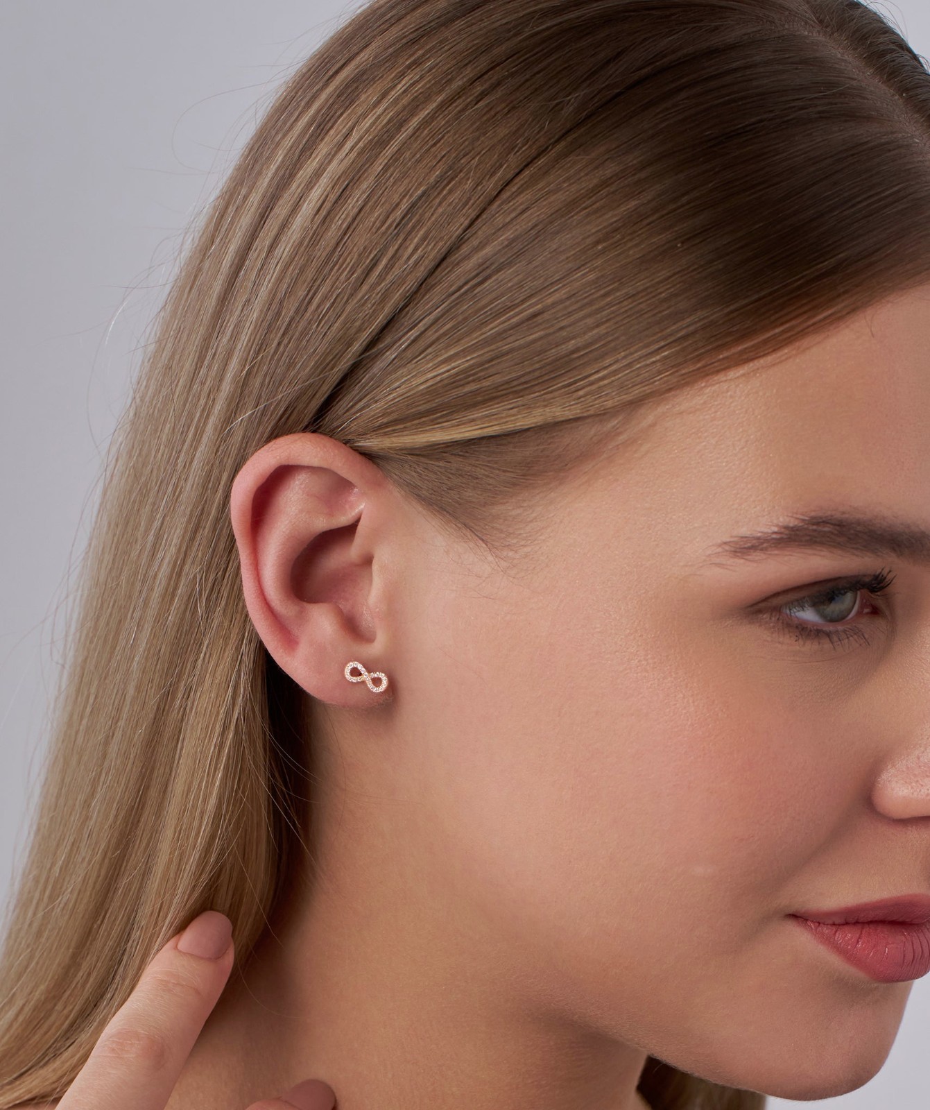 Round Cut Lab Grown Diamond 14K Gold Pave Diamond Infinity Symbol Stud Earrings
