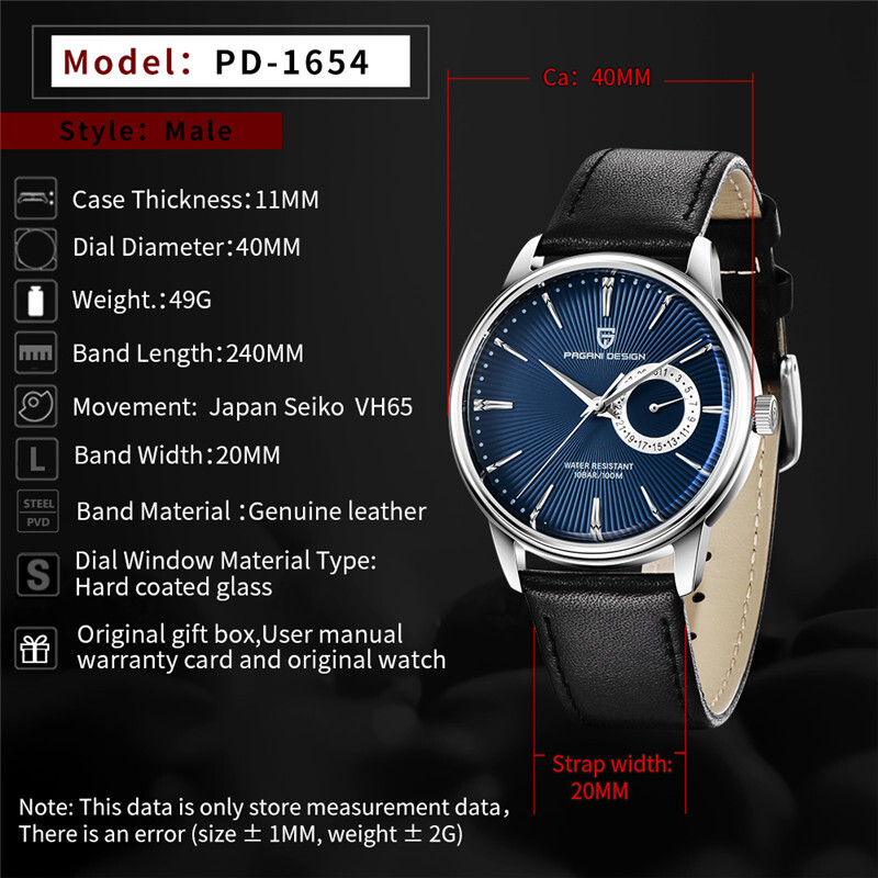 Luxury Men’s Pagani Design Watch Japan Quartz Analog Wristwatch Leather Strap