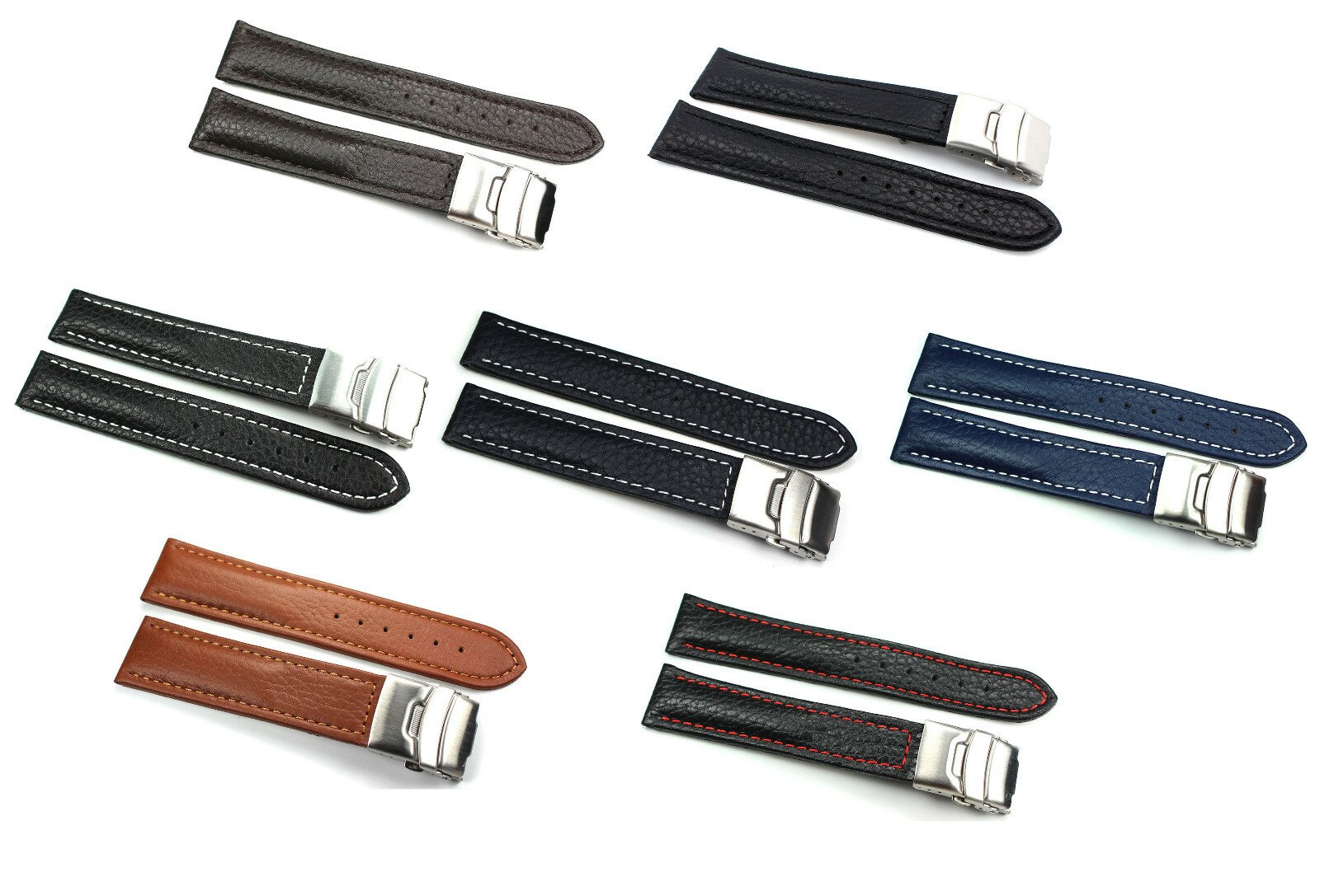 Genuine Leather Watch Strap & Stainless Steel Deployment Clasp 18 20 22 24 MM