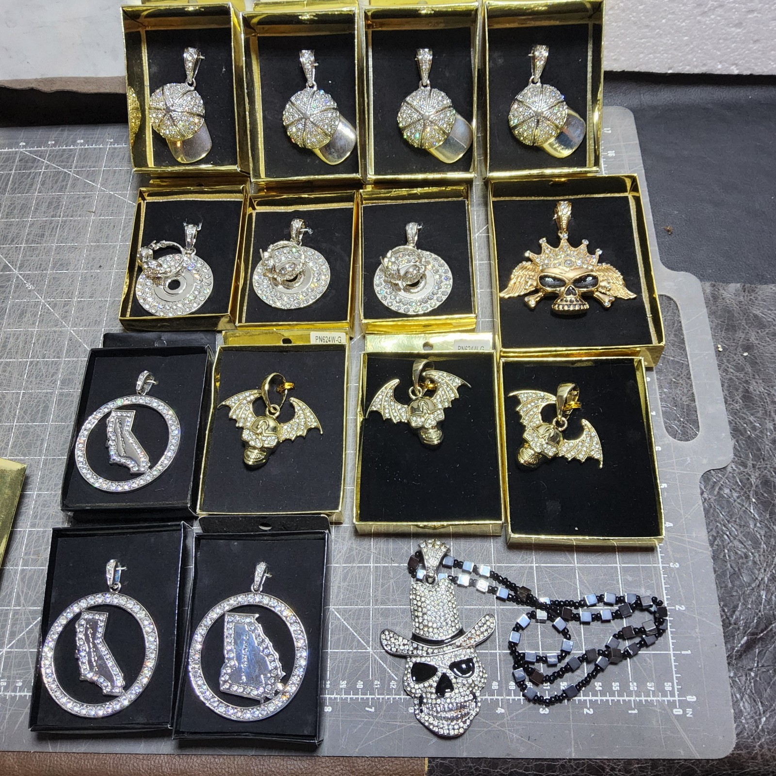 15 Blinged out phat ice plated pendants winged skulls rhinestones caps turntable