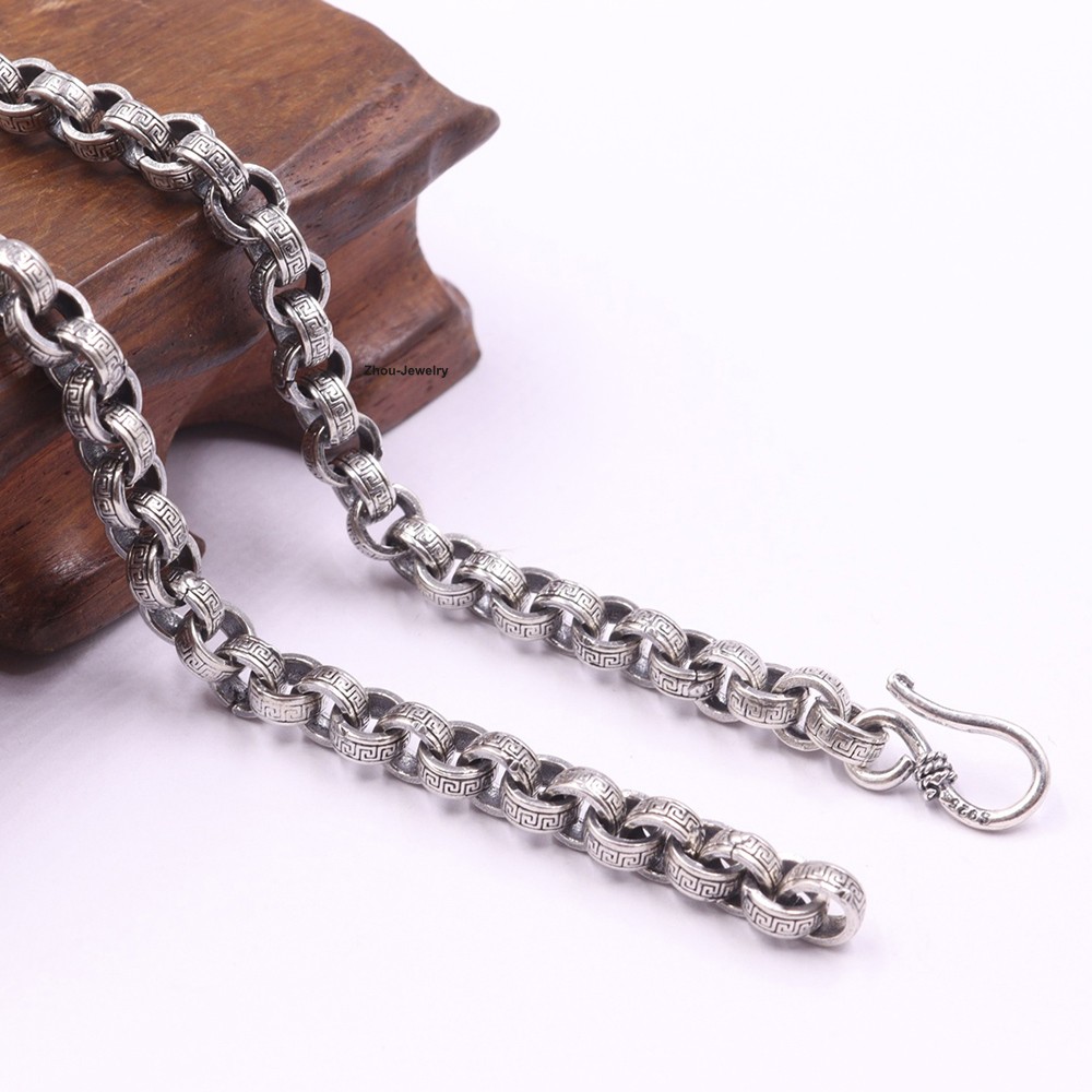 Pure 925 Sterling Silver Necklace 6mm Wider Rolo Link Chain Necklace 19.7inch