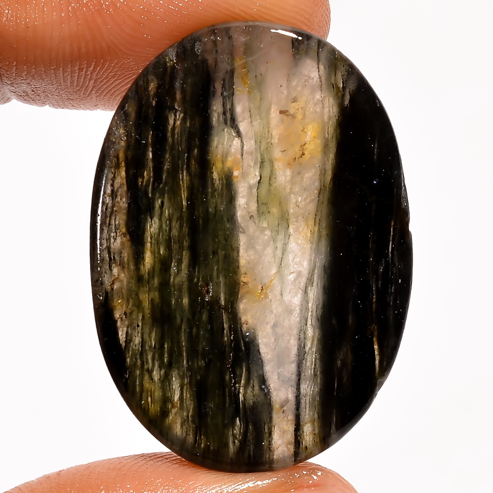 41 Ct Natural Black Dot Quartz Oval Shape Cabochon Loose Gemstone 32X23X6 mm