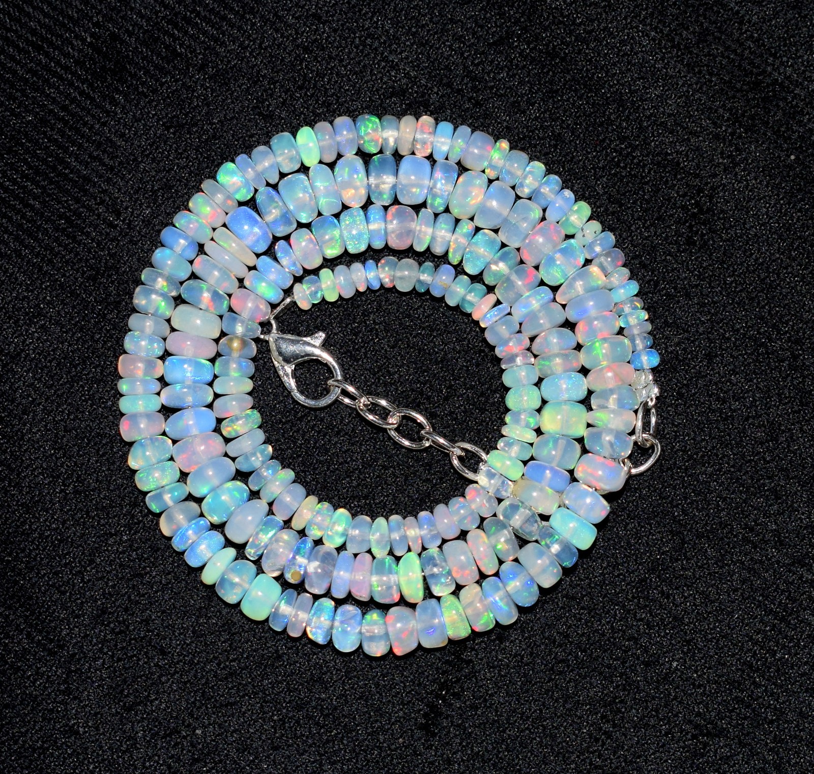16″Natural Ethiopian Opal Wello Fire Opal Gemstone Bead Necklace