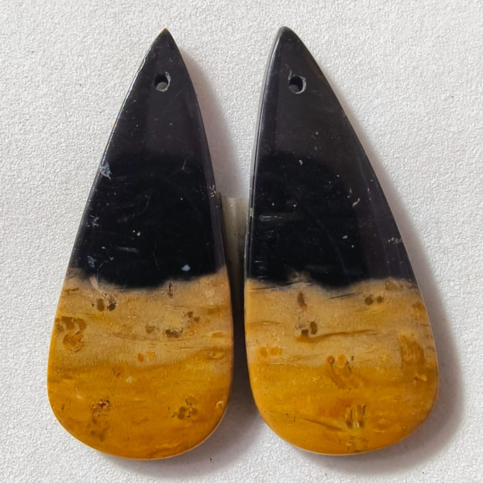 31 Cts Natural Fossilized Palm Root Drilled Pair Cabochon Gemstone 35.6X15.3 MM