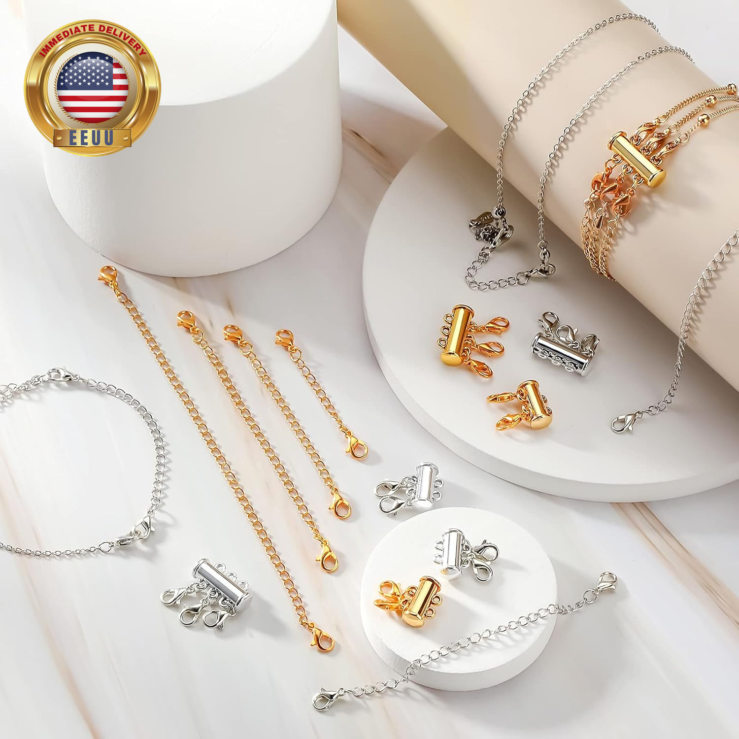12 Pieces Necklace Layering Clasp Multiple Necklace Connector Slide Clasp and Cl