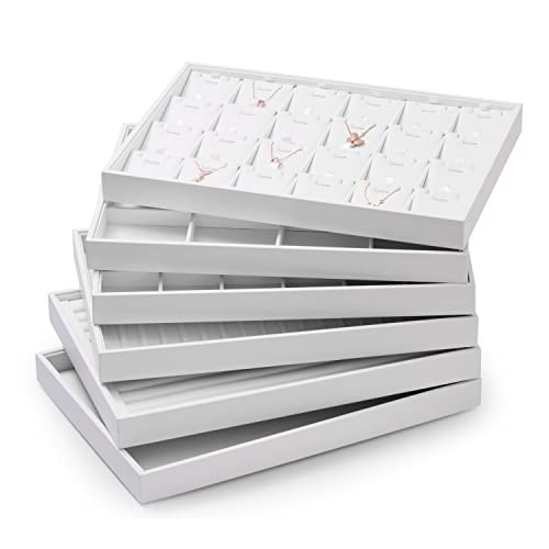 White Jewelry Display Organizer Tray Stackable Premium PU Leather 24 Grid