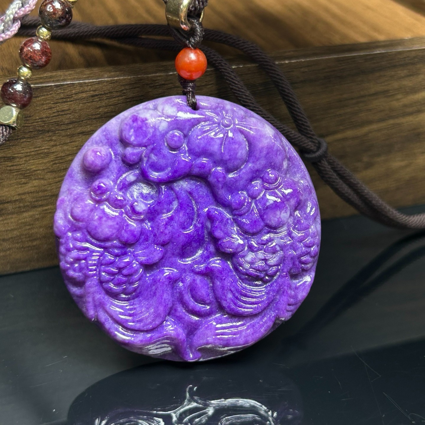 Nature purple Burmese Jade Jadeite Carved lucky charm amulet Pendant&Necklaces