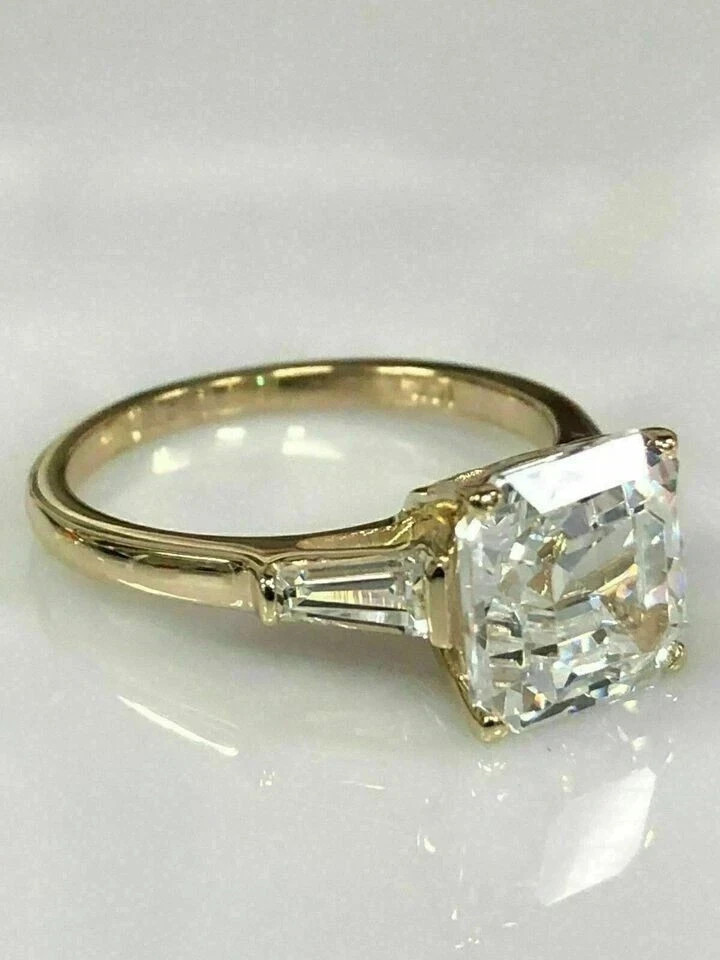 3Ct Asscher Cut Lab-Created Diamond Solitaire Women’s Ring 14k Yellow Gold Over