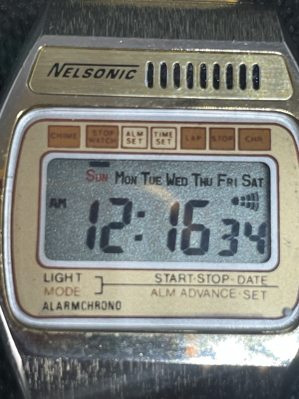 Vintage Nelsonic Gold Tone Digital Alarm Chrono Men’s Watch Retro Rare Running