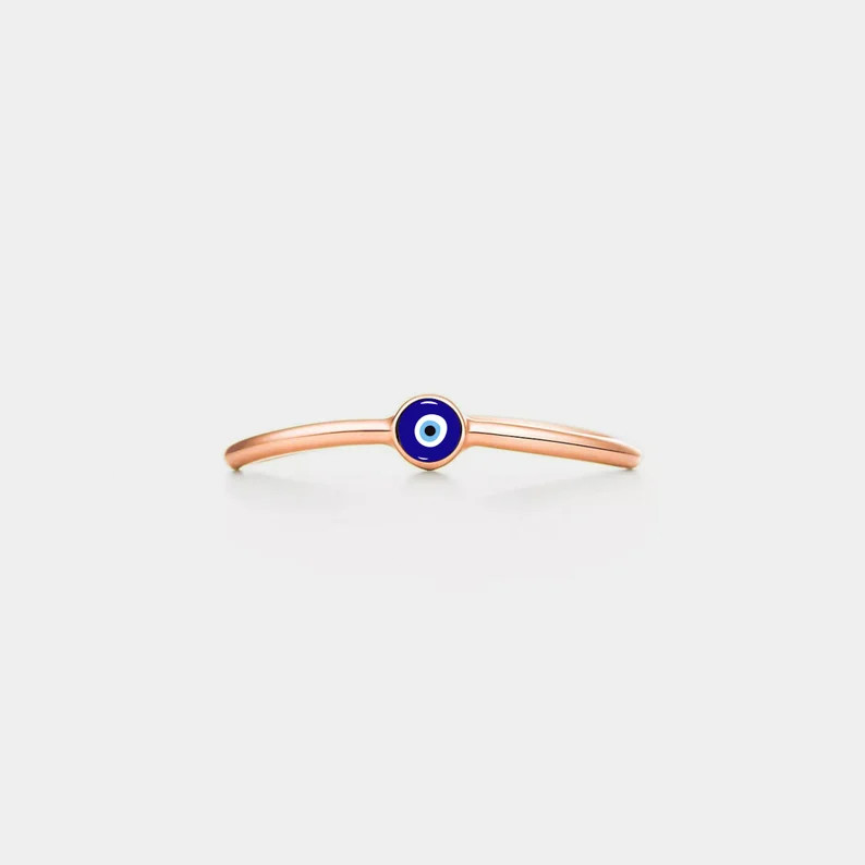 Gold Evil Eye Nazar Stacking Wave Ring in 925 Sterling Silver