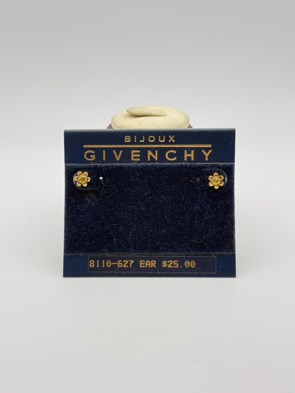 Vintage Bijoux Givenchy 14K Gold Flower Stud Earrings Yellow Stone NOS Tagged