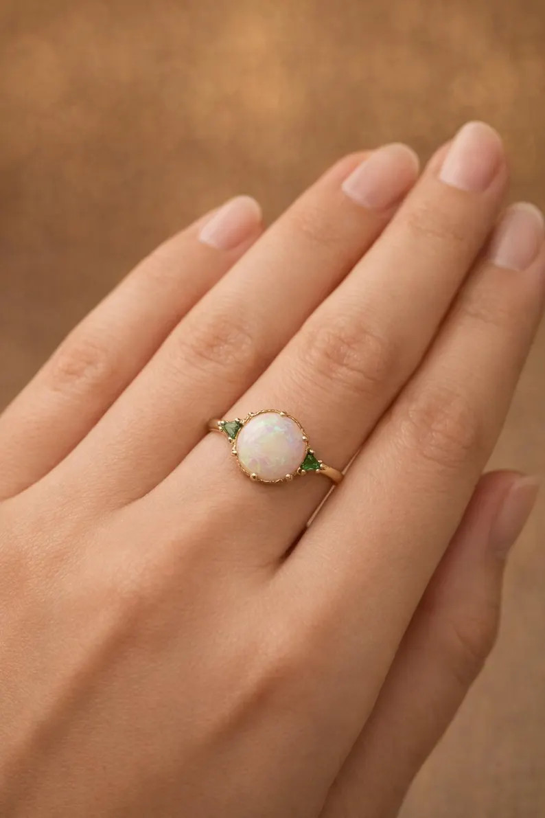 White Opal Ring, Base Metal: Brass Finish: Gold Plated Gift For Her