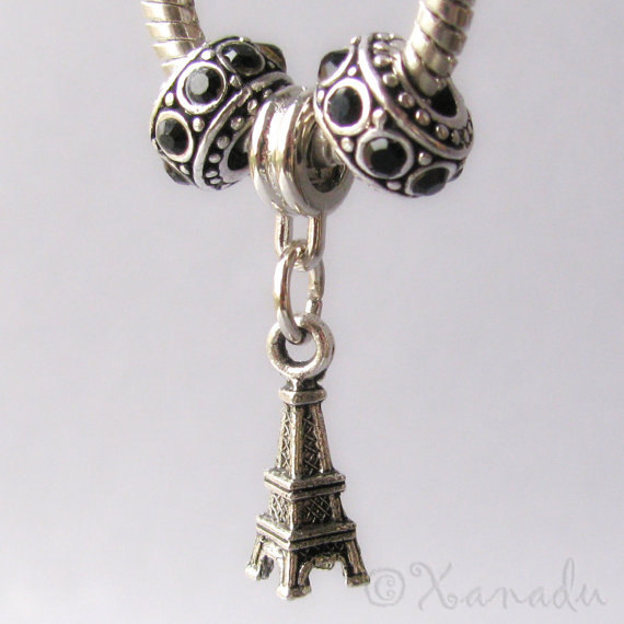 Paris at Night Eiffel Tower Charm And Crystal Beads For European Charm Bracelets