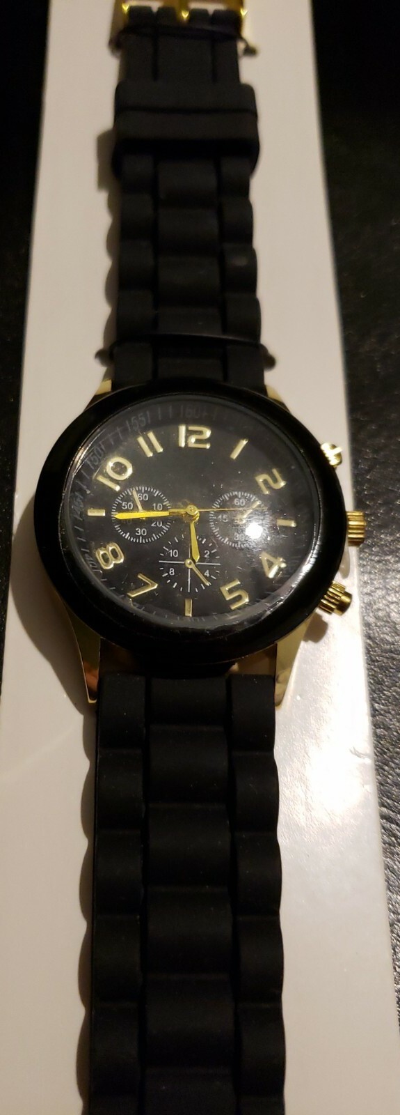 Ladies Darice Gold Tone Black Poly Band Analog Watch M14