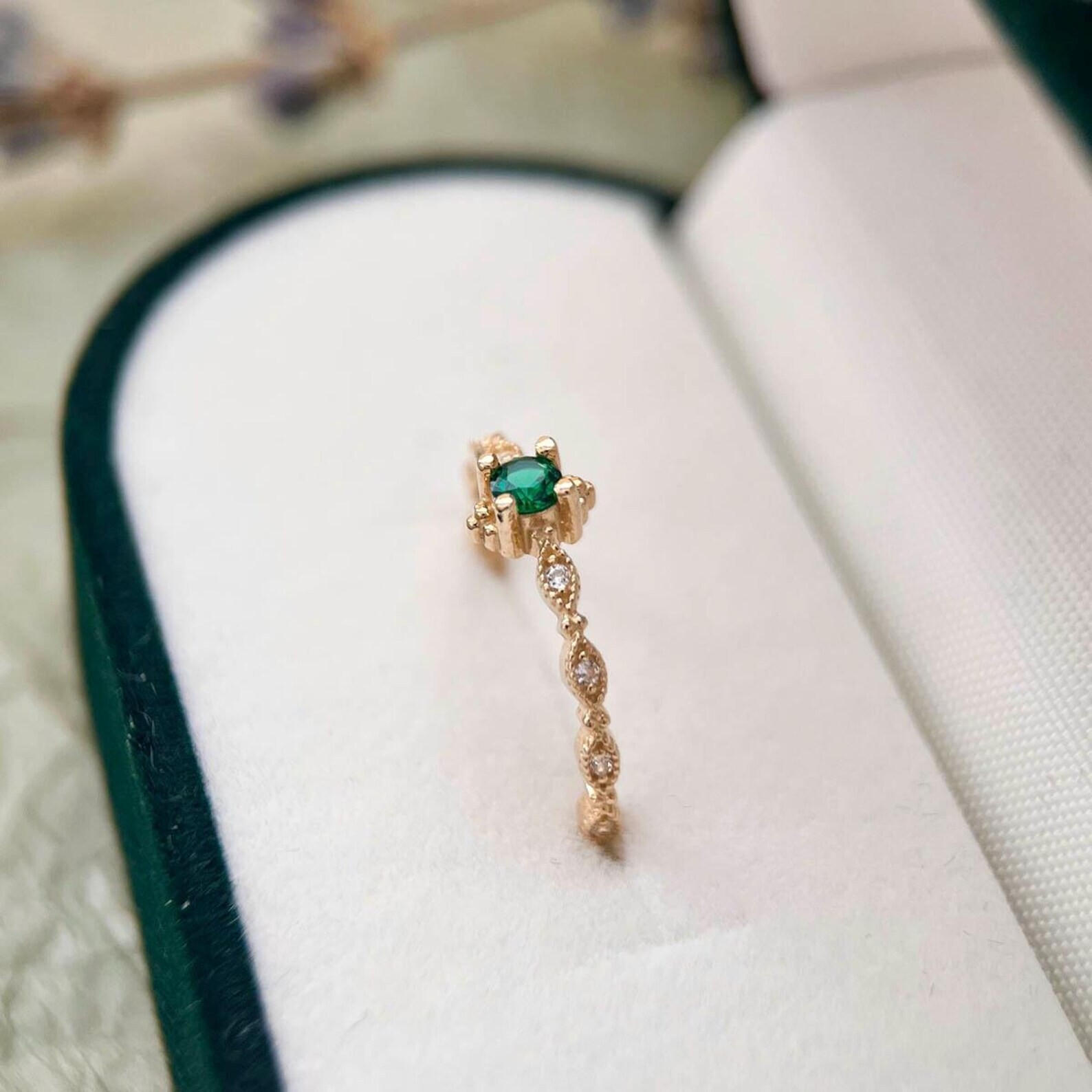 gold plated 925 silver ring moissanite Lab Created Emerald ring Gift for Her