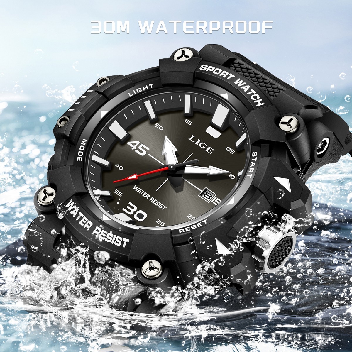 Men’s Sport Watch Big Dial Quartz Analog Date Luminous Waterproof Boy Wristwatch