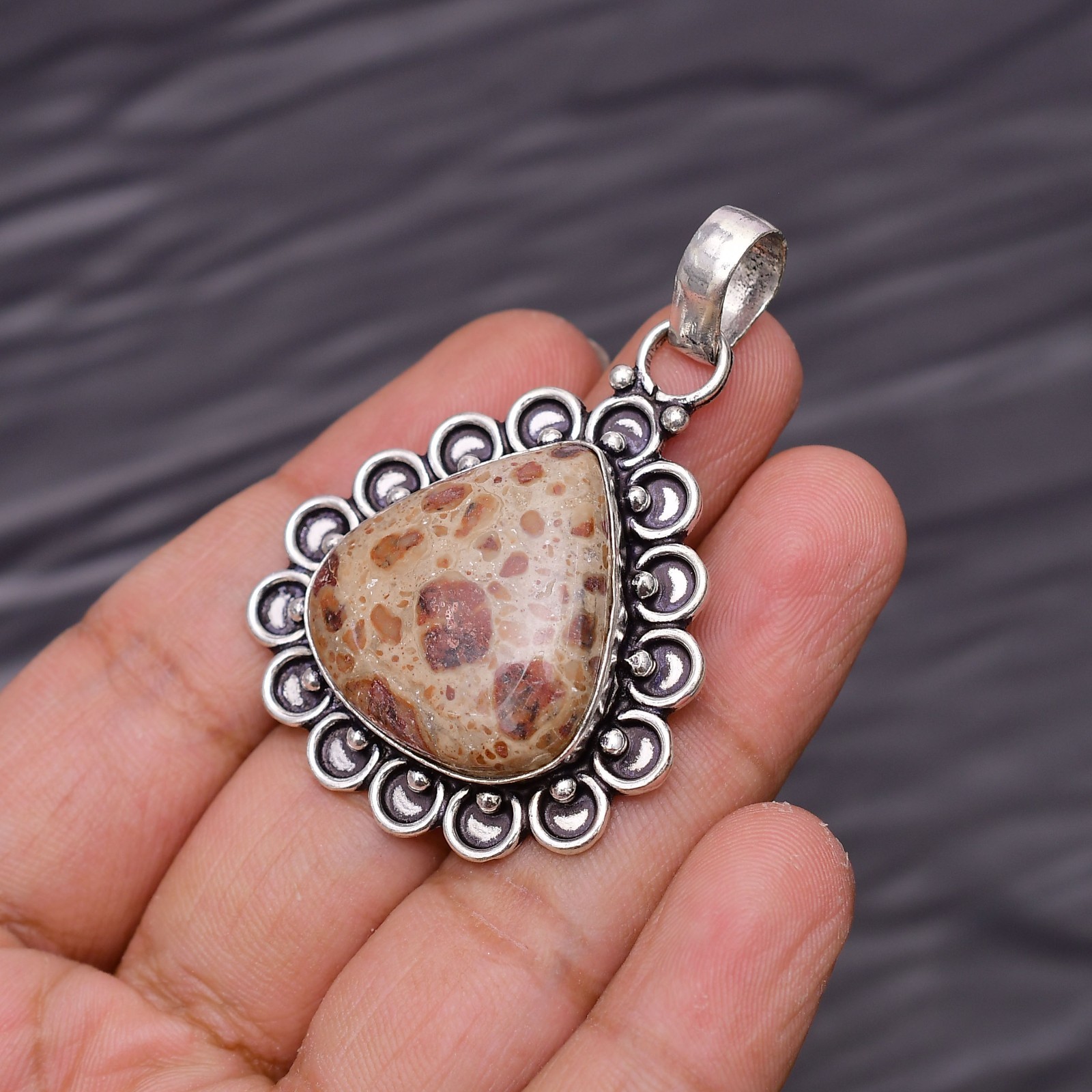 Asteroid Jasper Gemstone 925 Sterling Silver Jewelry Pendant 1.92″