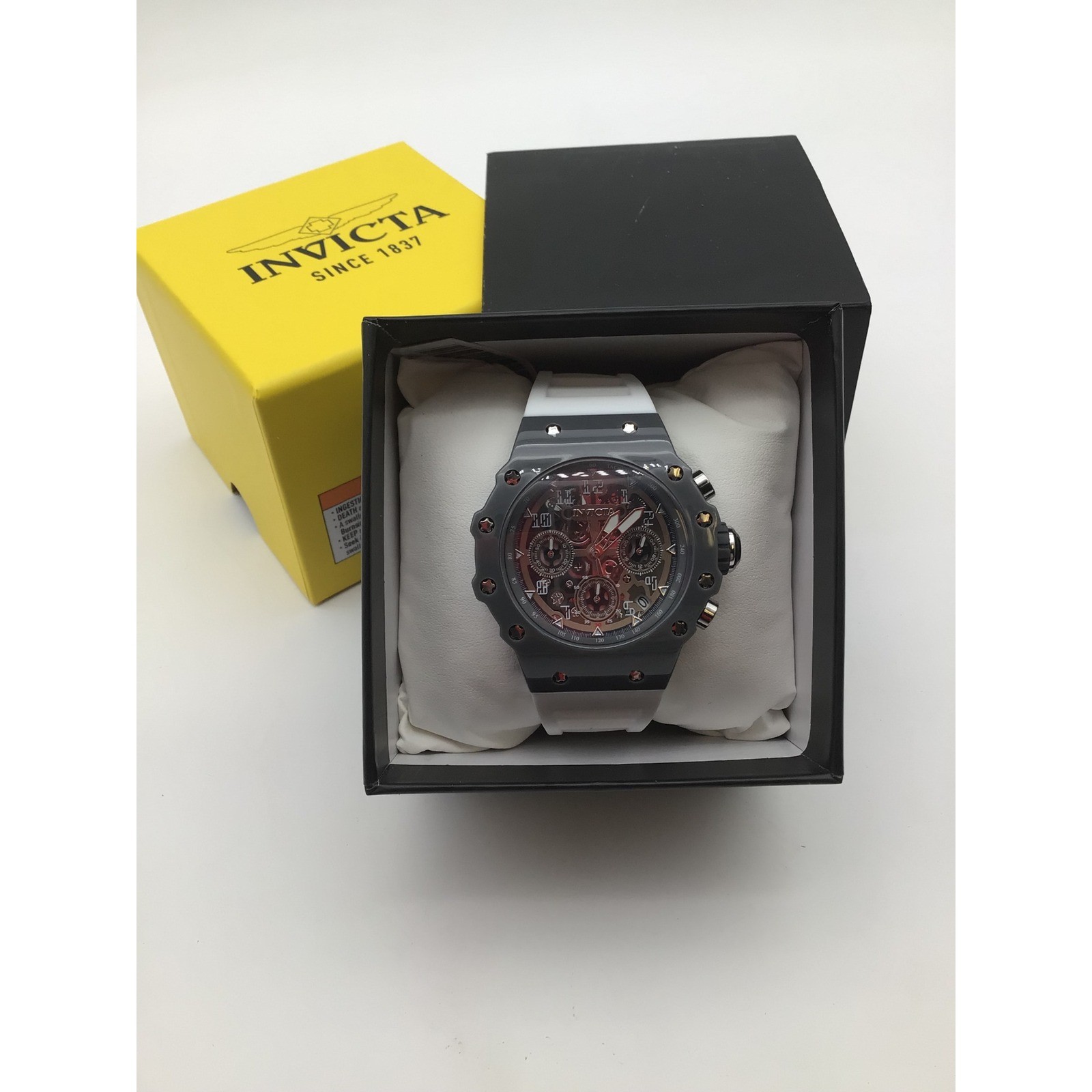 Invicta Racing Chronograph Mens Watch SR920SW Grey Case White Silicone Strap NEW