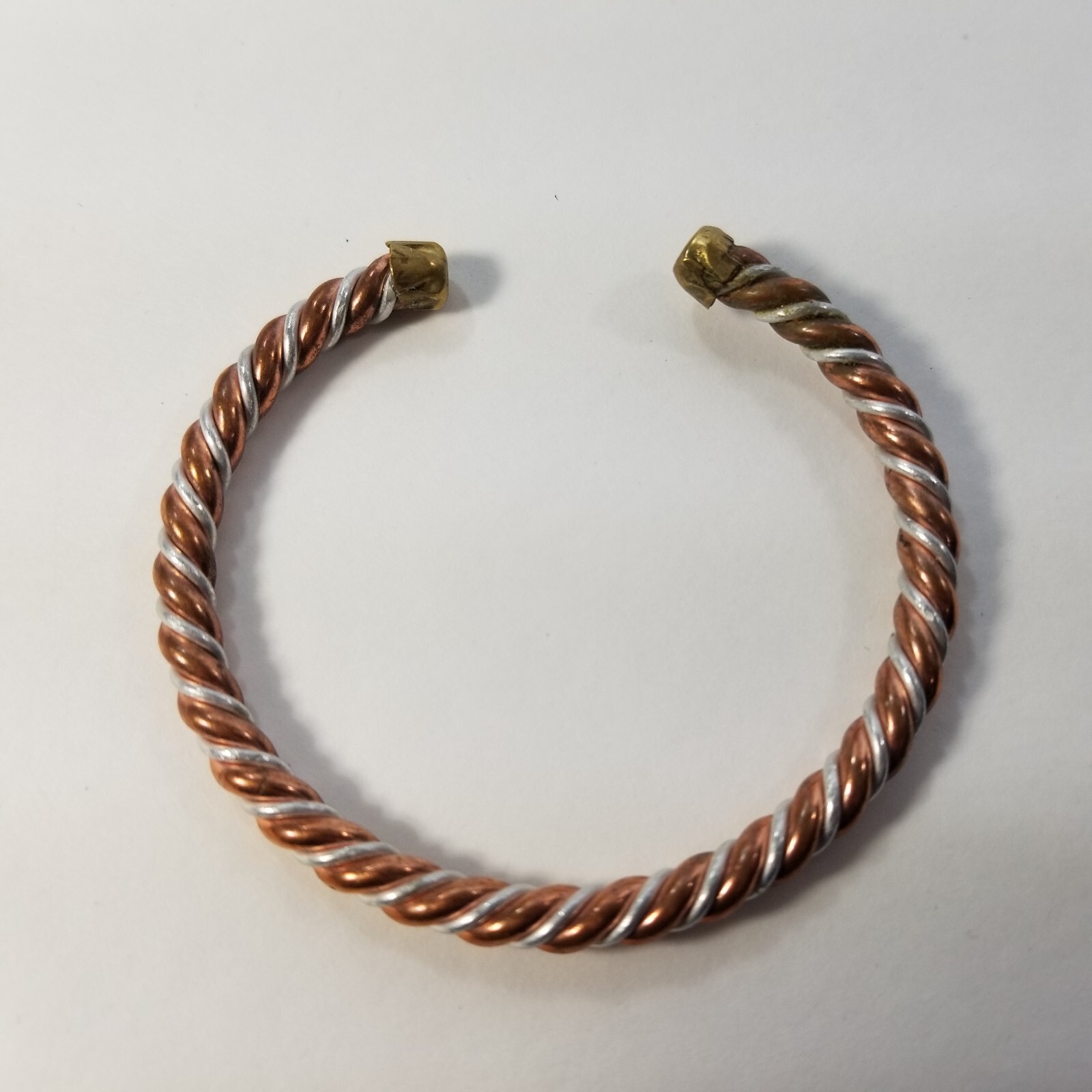 Artisan Twisted Silver Tone & Copper Tone Open Bangle Cuff Bracelet