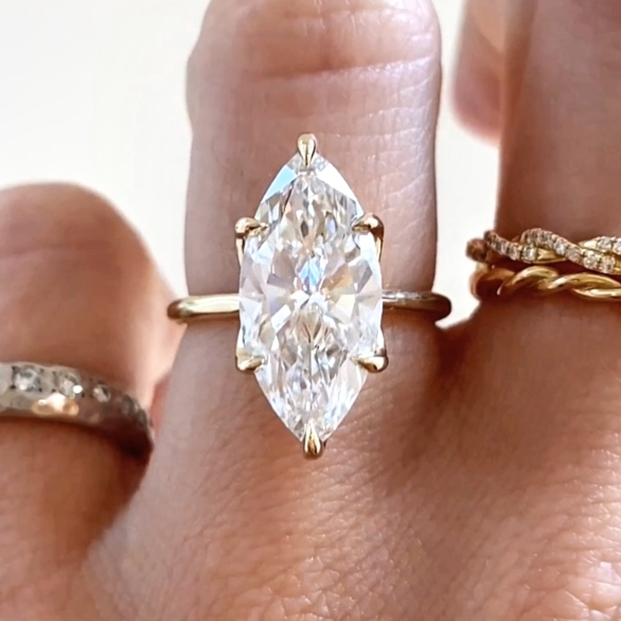 4 CT Marquise Moissanite Solitaire Engagement Ring Dainty Yellow Gold Plated 925