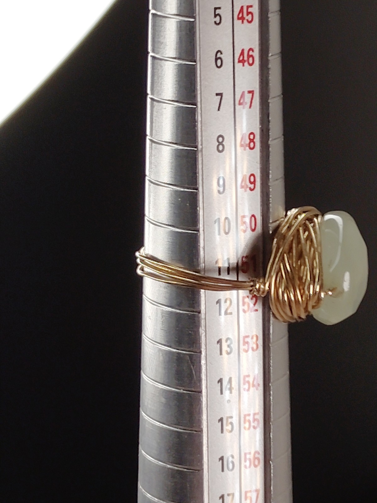 Gold Tone Wire Wrap Cocktail Ring Oval White Stone Wire Set Size 11
