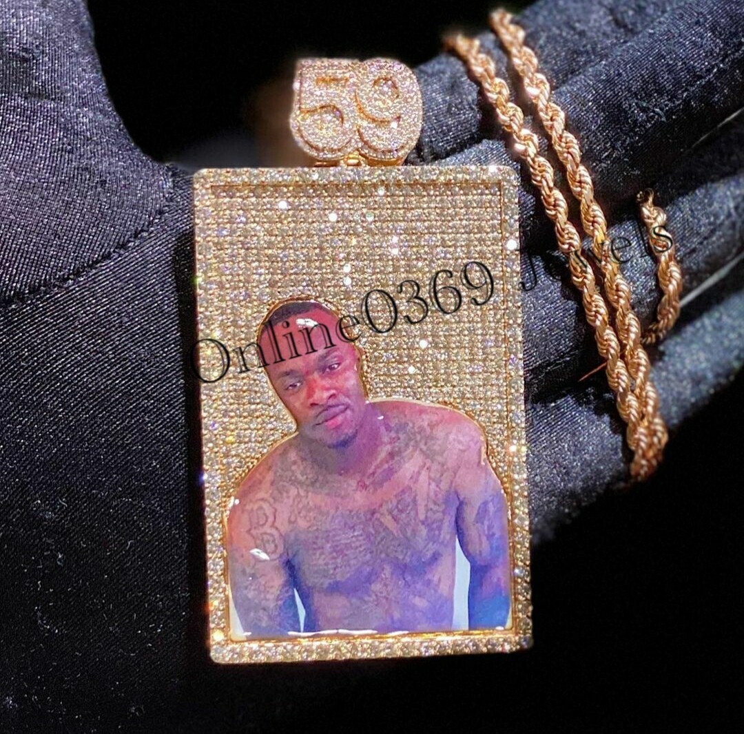 Men’s 2.55 ct Tester Pass Moissanite Custom Memory Photo Pendant 925 Silver GIFT