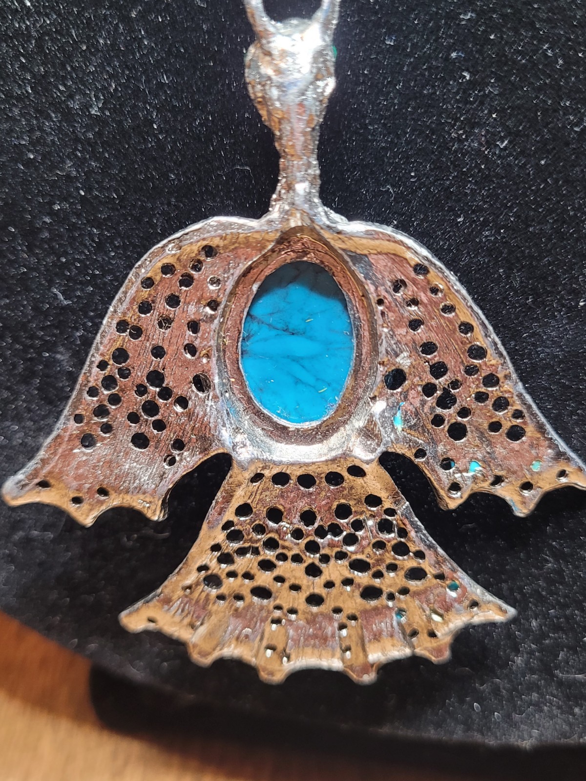 Vintage Egyptian Revival Horus Falcon Pendant Necklace Turquoise Look Cabochon