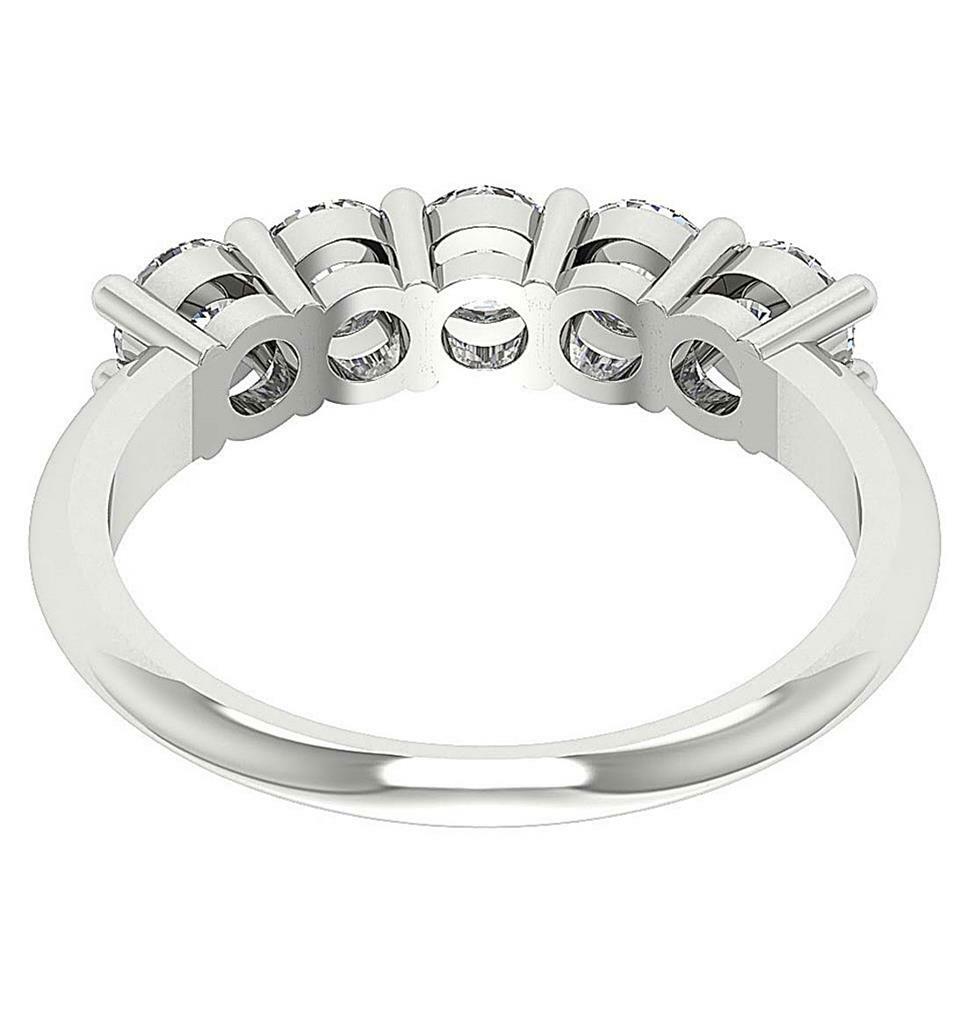 Five Stone Wedding Ring 1.00 Ct VS1 E Prong Set Natural Diamond 14K Gold 3.80MM