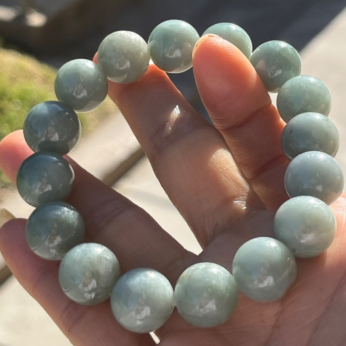 Natural Burmese Jadeite Jade Bead Bracelet 13.4mm-13.9mm Type A Untreated 69.5g)