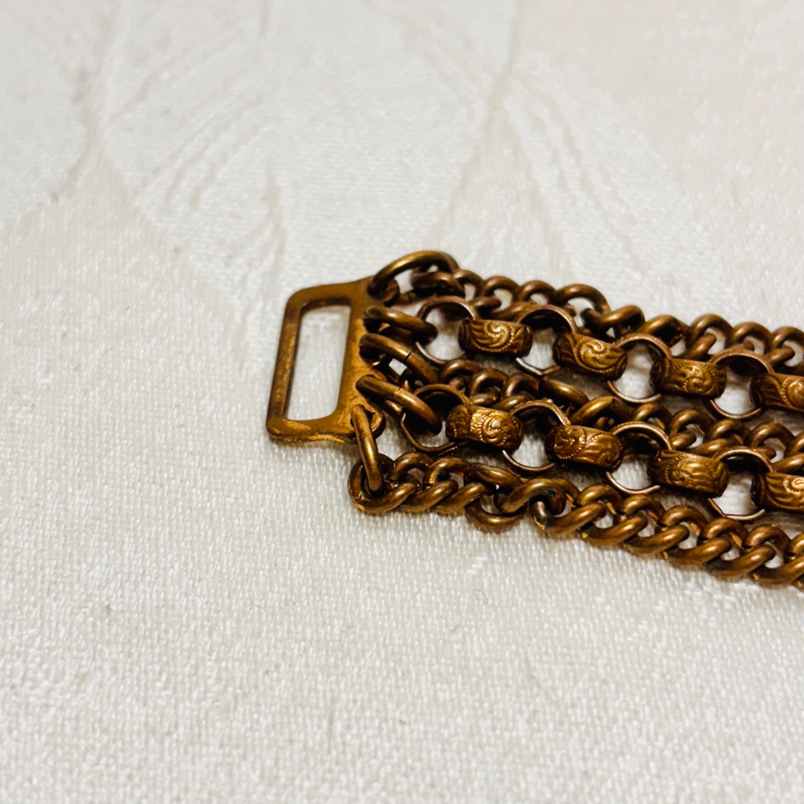 BRACELET brass metal five cable curb chains fold over clasp vintage 6 1/4″ circ