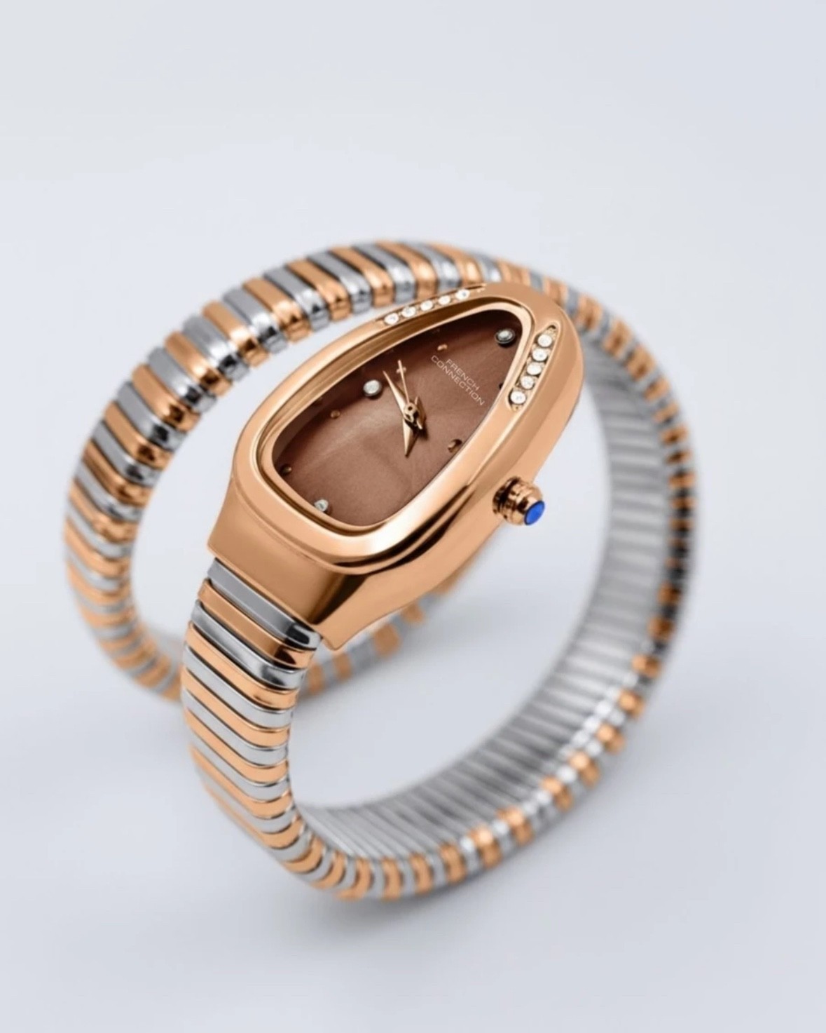 French Connection Women’s Serpent Style Green Dial Gold Tone Quartz Bracelet Wat