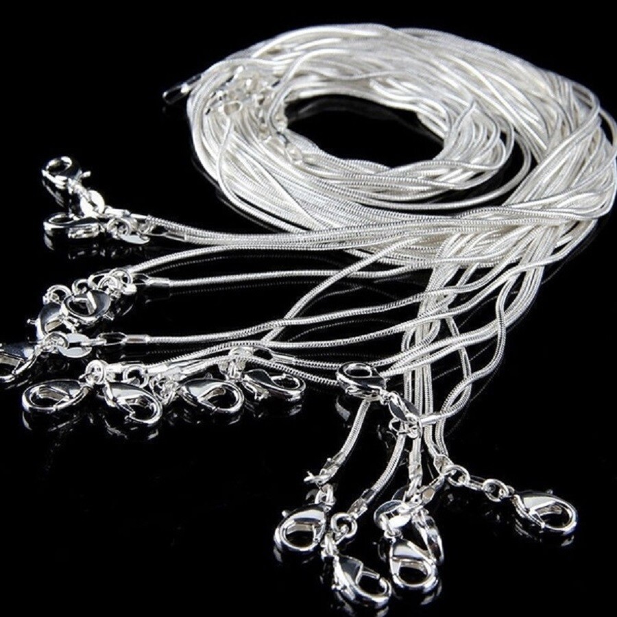 925 Sterling Silver Round Snake Chain Necklace 16″- 38 inch * 1.2/1.6mm/2mm Wide