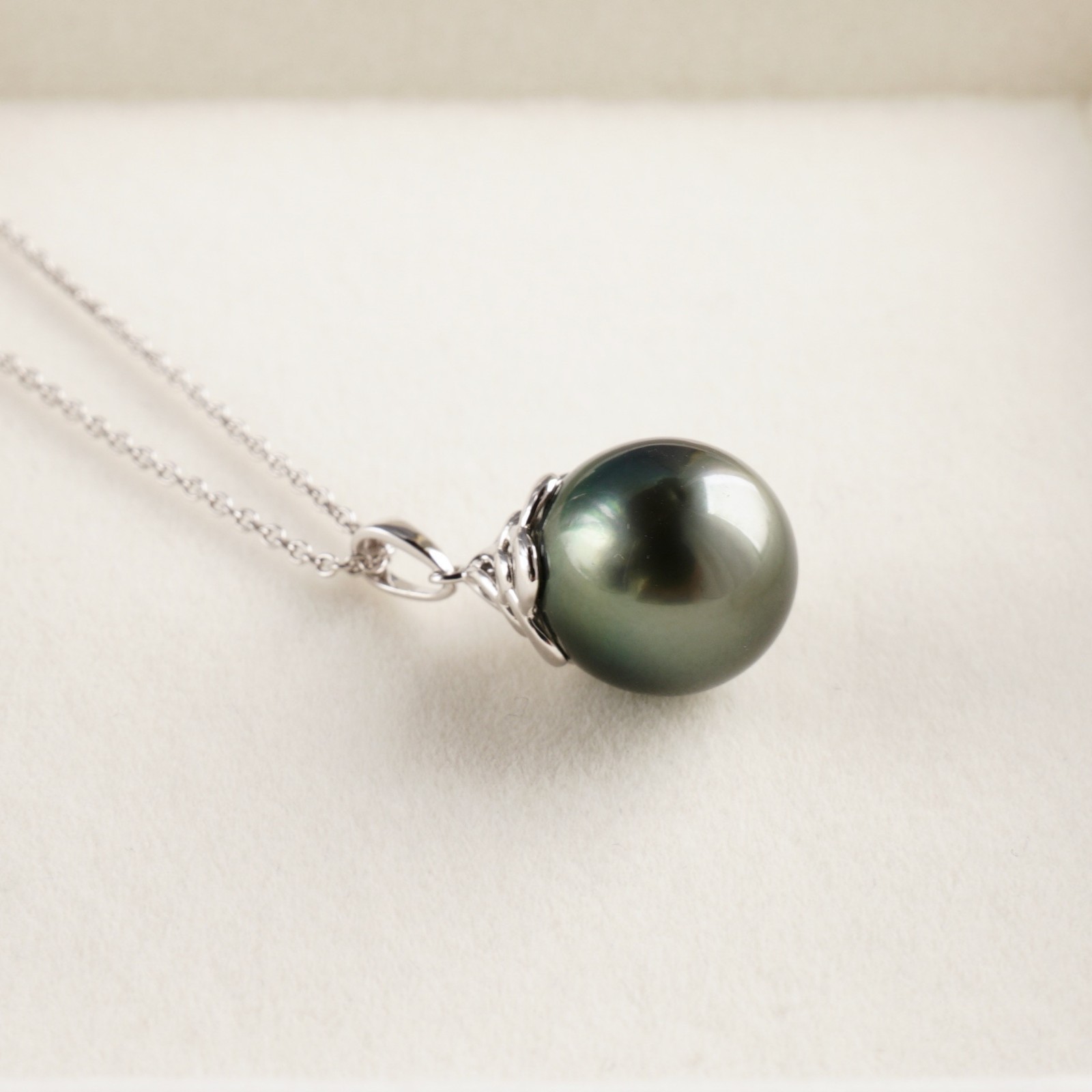 Big 12.3mm Black Green Drop Tahitian Pearl Pendant 925 Sterling Silver, 0.9″