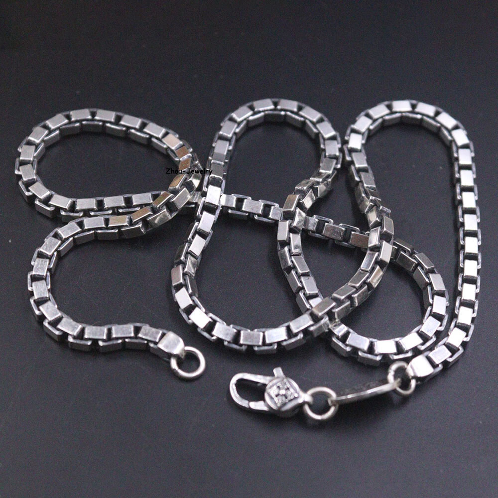 Real S925 Sterling Silver Chain 4mm Square Box Link Necklace 46-47g 21.6inch