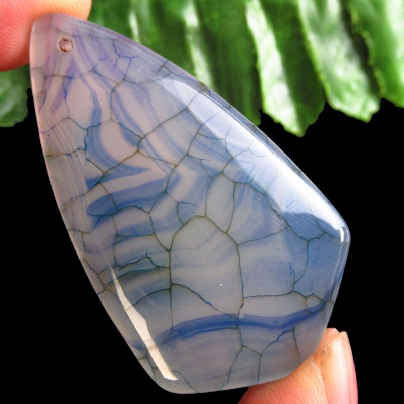 49x27x6mm Blue&Black Dragon Veins Agate Shield Pendant Bead D37711