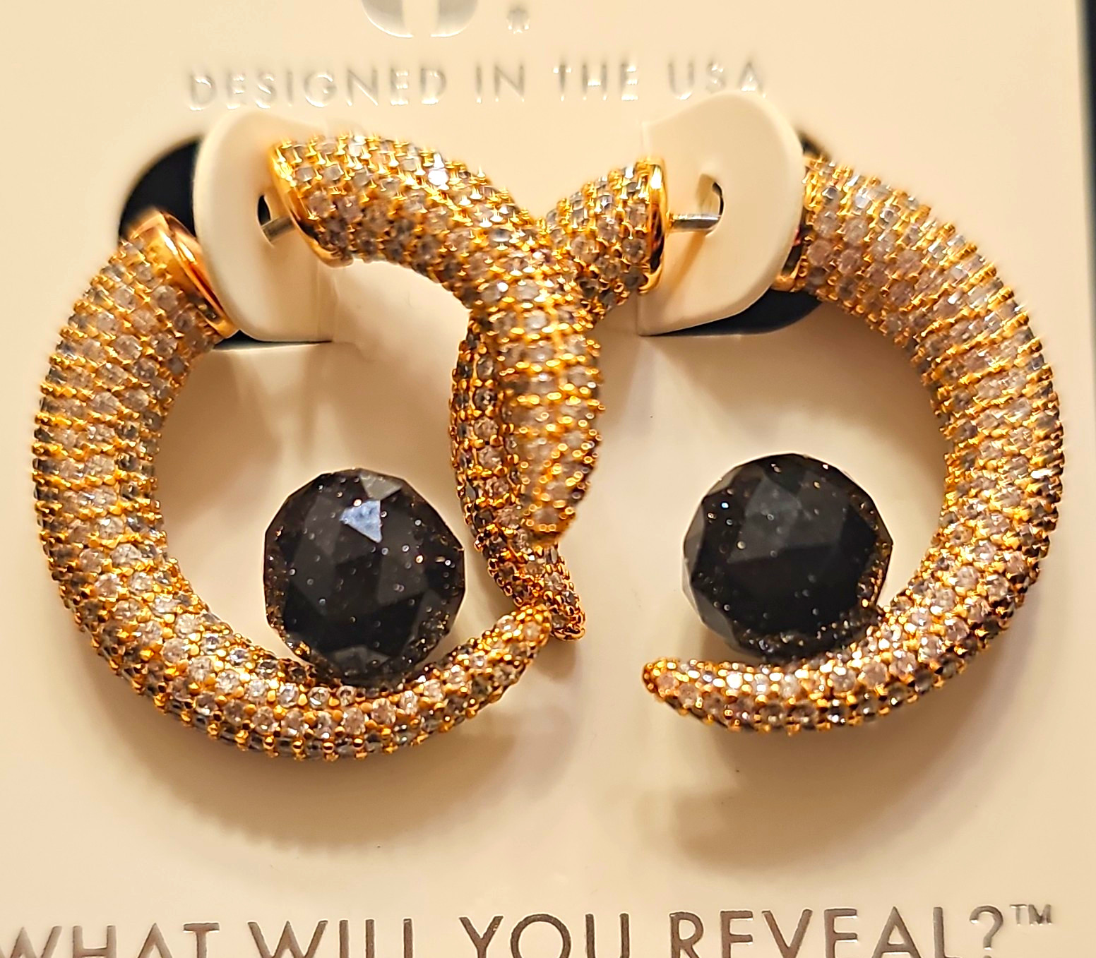 Bomb Party Ultra Rare UNI 1/250, Rose Gold Plated Pavé Crescent Hoop Earrings