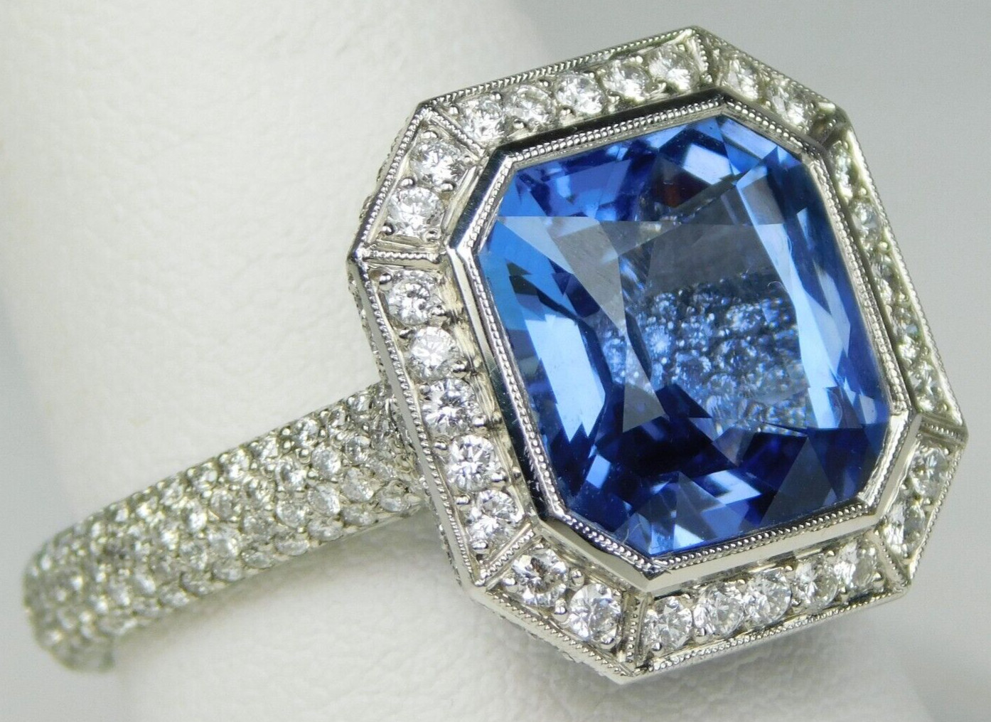 Platinum EC Sapphire & Halo Diamond Ring GIA Beryllium Diffused Sz 9.5 B9283