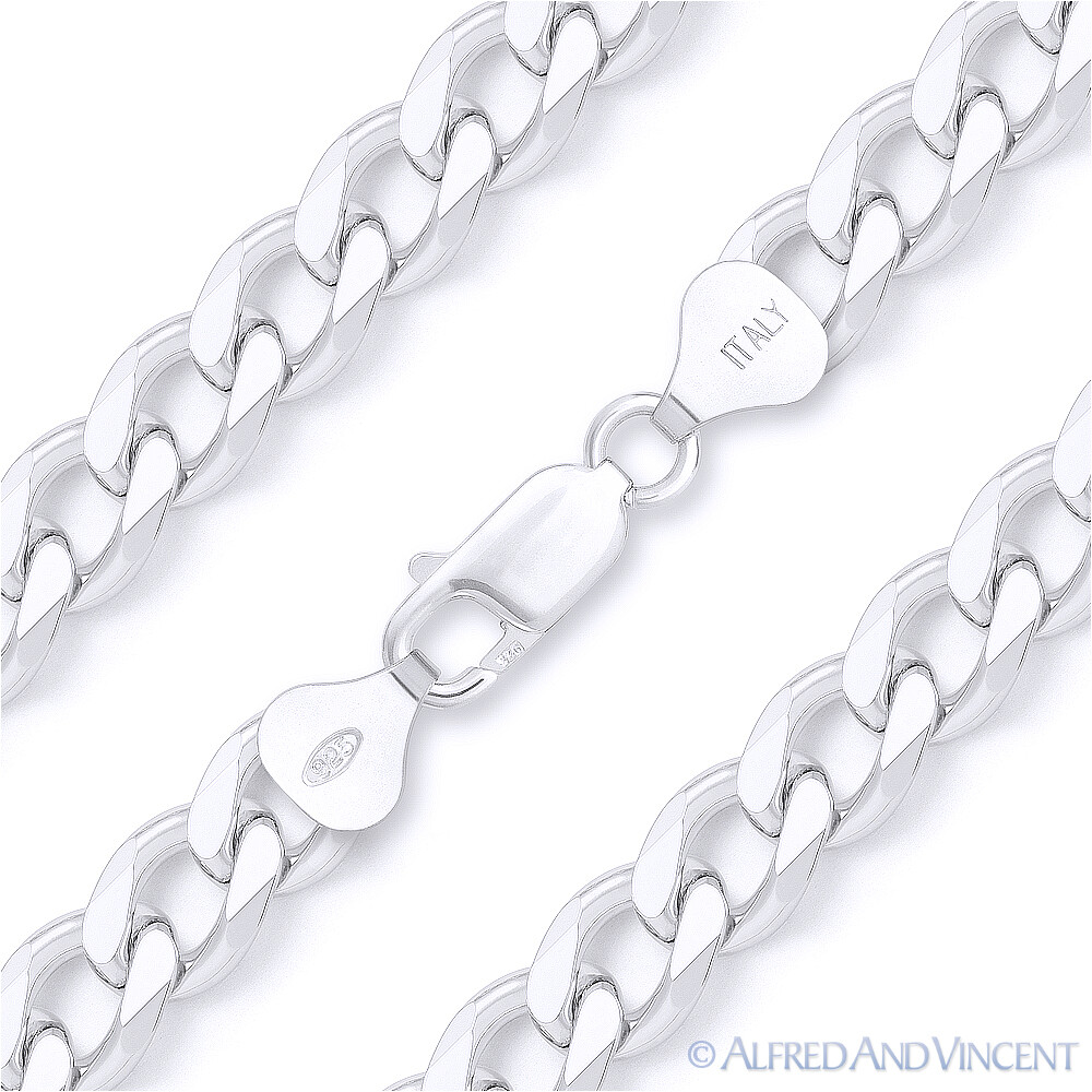 Solid 925 Sterling Silver Cuban Curb 8mm Link Italy-Made Men’s Chain Necklace