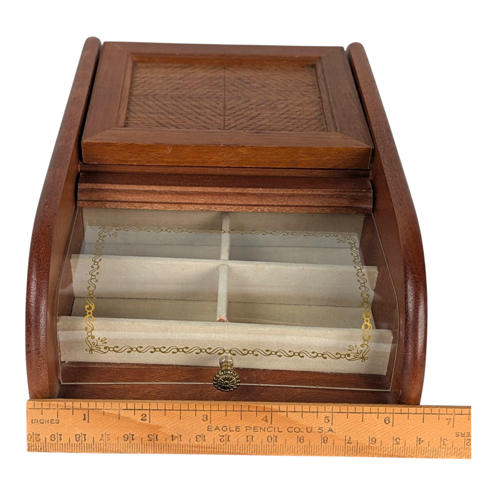 MCM Mid-Century Modern Vanity Table Top Jewelry Box – Wood With Acrylic Top