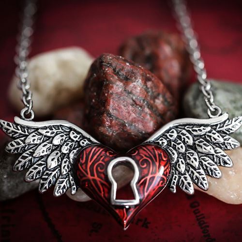 Heart Necklace Red Keyhole Love wing heart stainless steel pendant by controse
