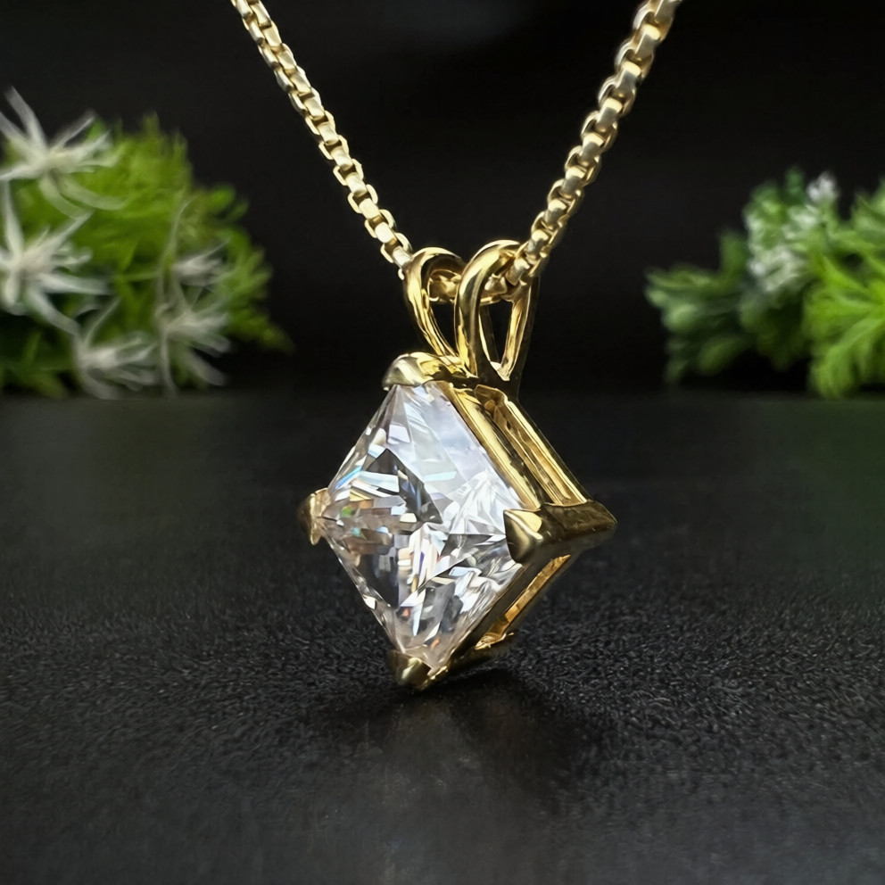 RARE 14.50 Ct Certified Princess Cut White Diamond Pendant-925 Silver