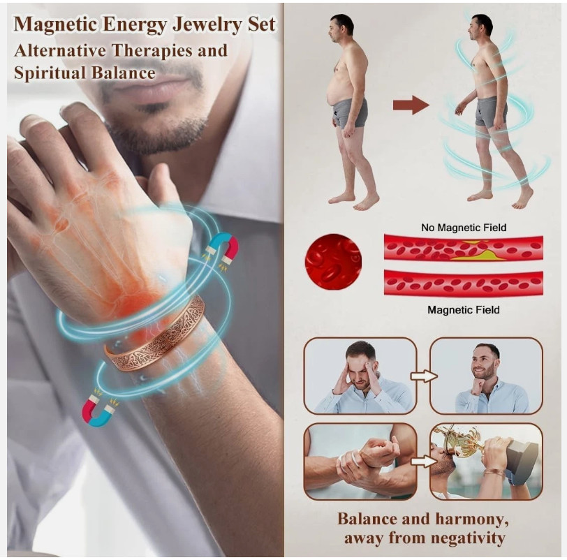 Men’s Bracelet Magnetic Therapy Arthritis Pain Relief Pure Solid Copper Bangle
