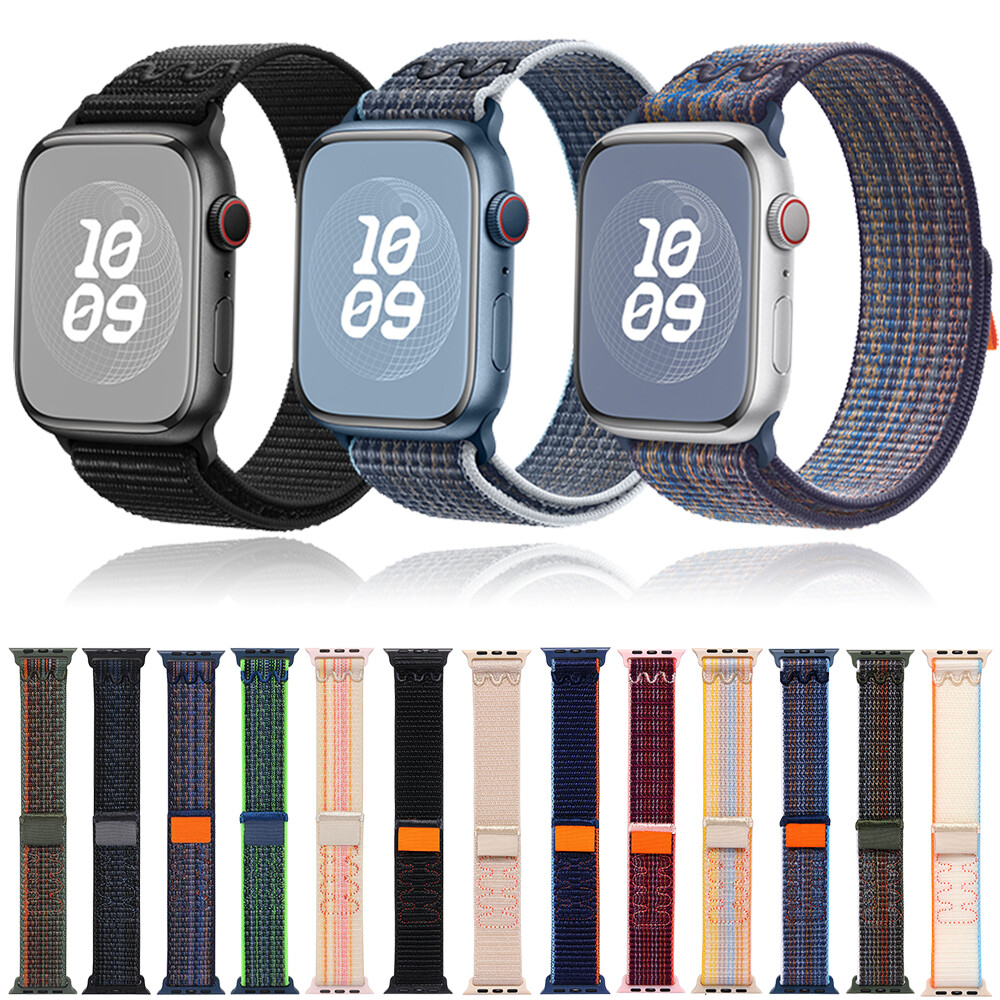 For Apple Watch 9 8 7 6 SE Nylon Sport Loop Band Strap 40/44/41/45/49mm Ultra 2