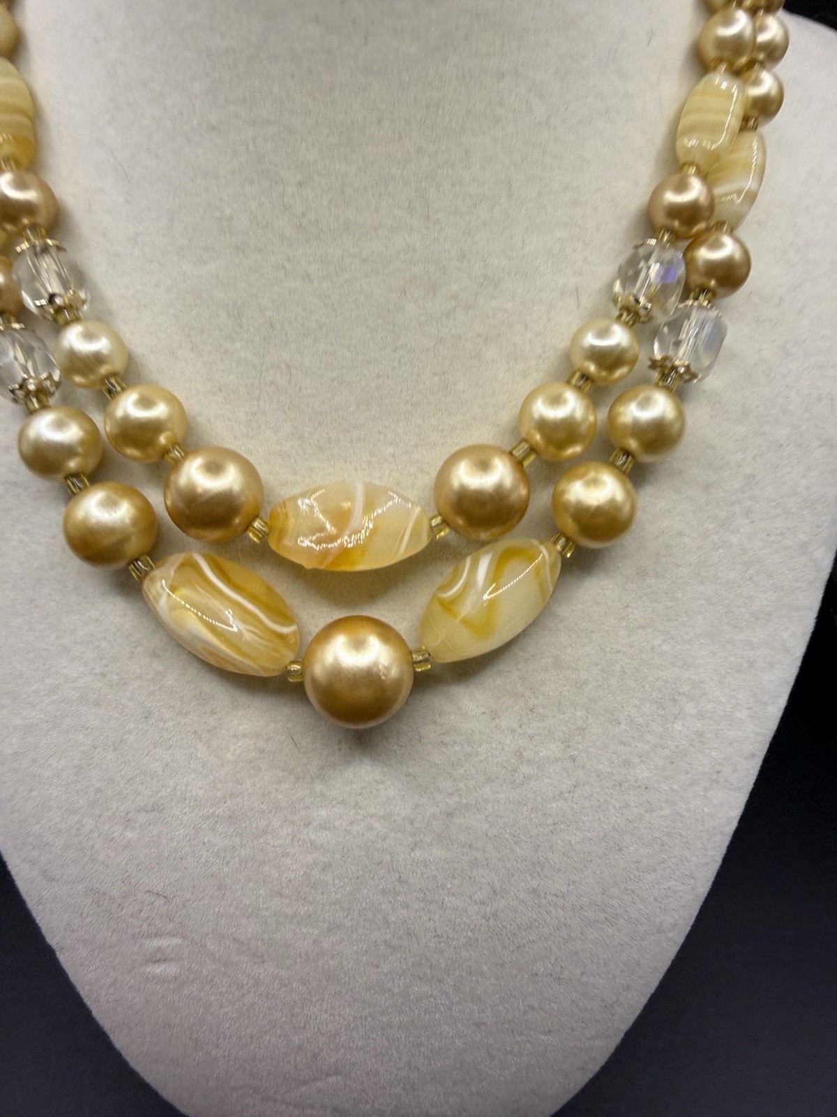 Vintage Unsigned Glass Bow Pearl Double Strand Necklace 50s Japan