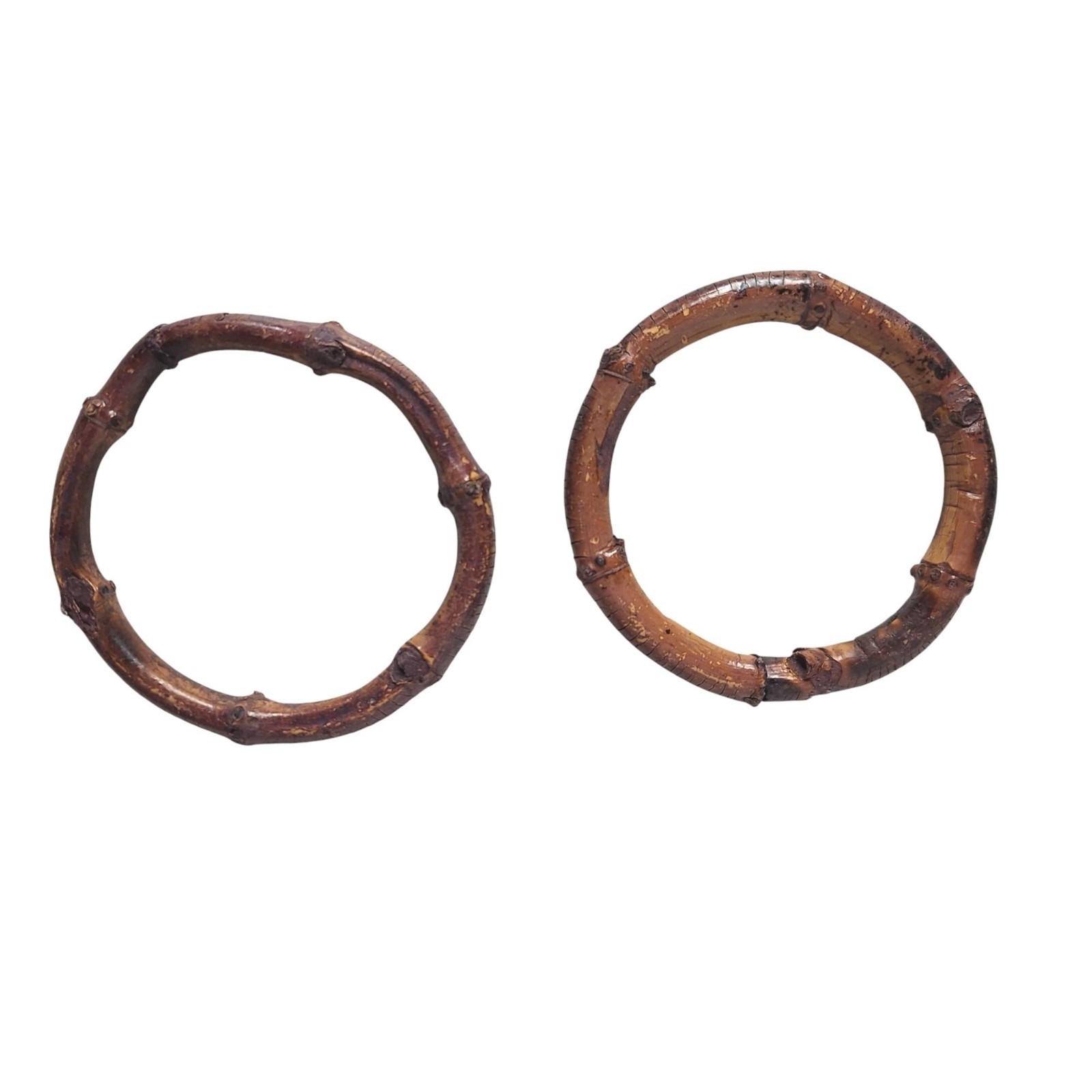 Vintage Bamboo-Style Bangle Bracelet Lot of 2 Natural Wood Look Rustic Handmade